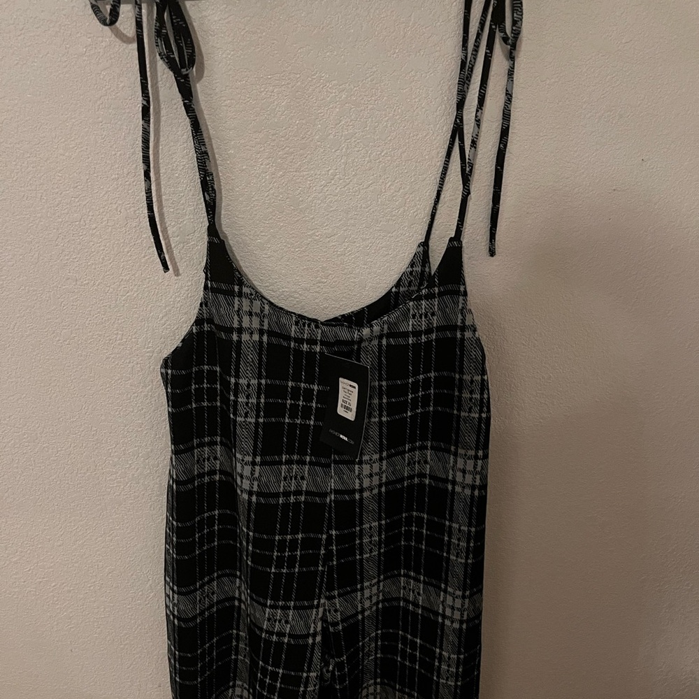 Black and White Plaid jumpsuit with Tie Straps